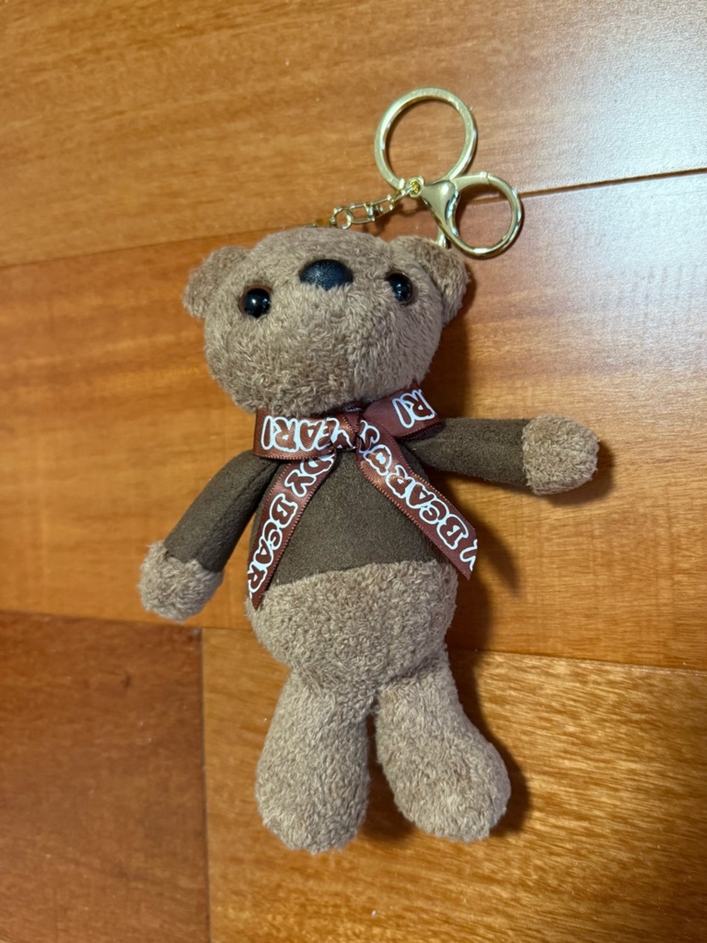 Brown Teddy Bear Keychain with Logo Ribbon